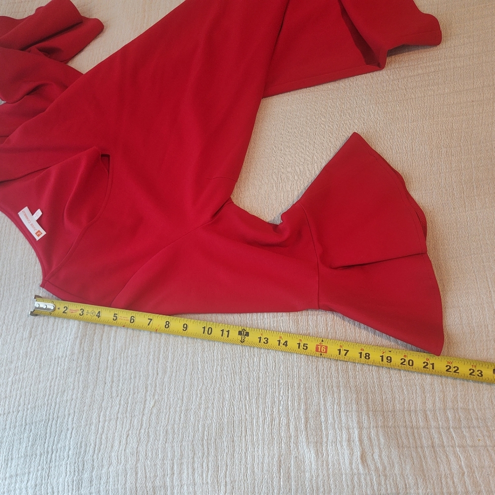 Jude Connally Red V-Neck Dress with Bell Sleeves - Picture 8 of 10